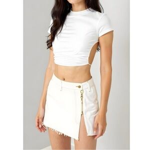 ARE YOU AM I Sanna Backless Back Ties Cropped Tee, White, XL